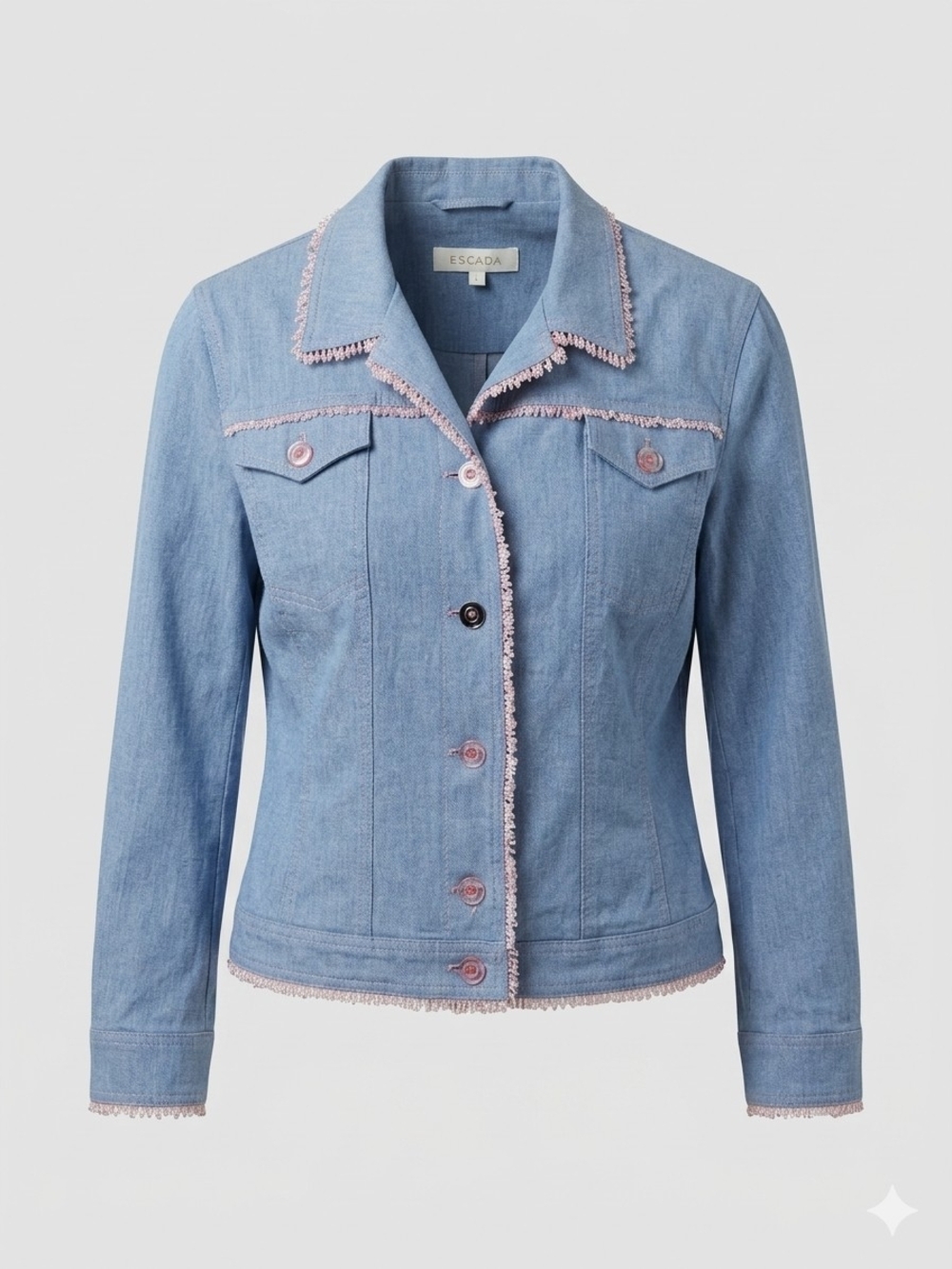 Vintage ESCADA Light Blue Denim Jacket with Pink Trim
